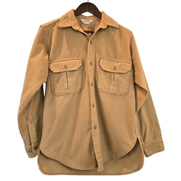 Cabela's Vintage Heavy Flannel Shirt Tan Button Mens Medium - Picture 1 of 5